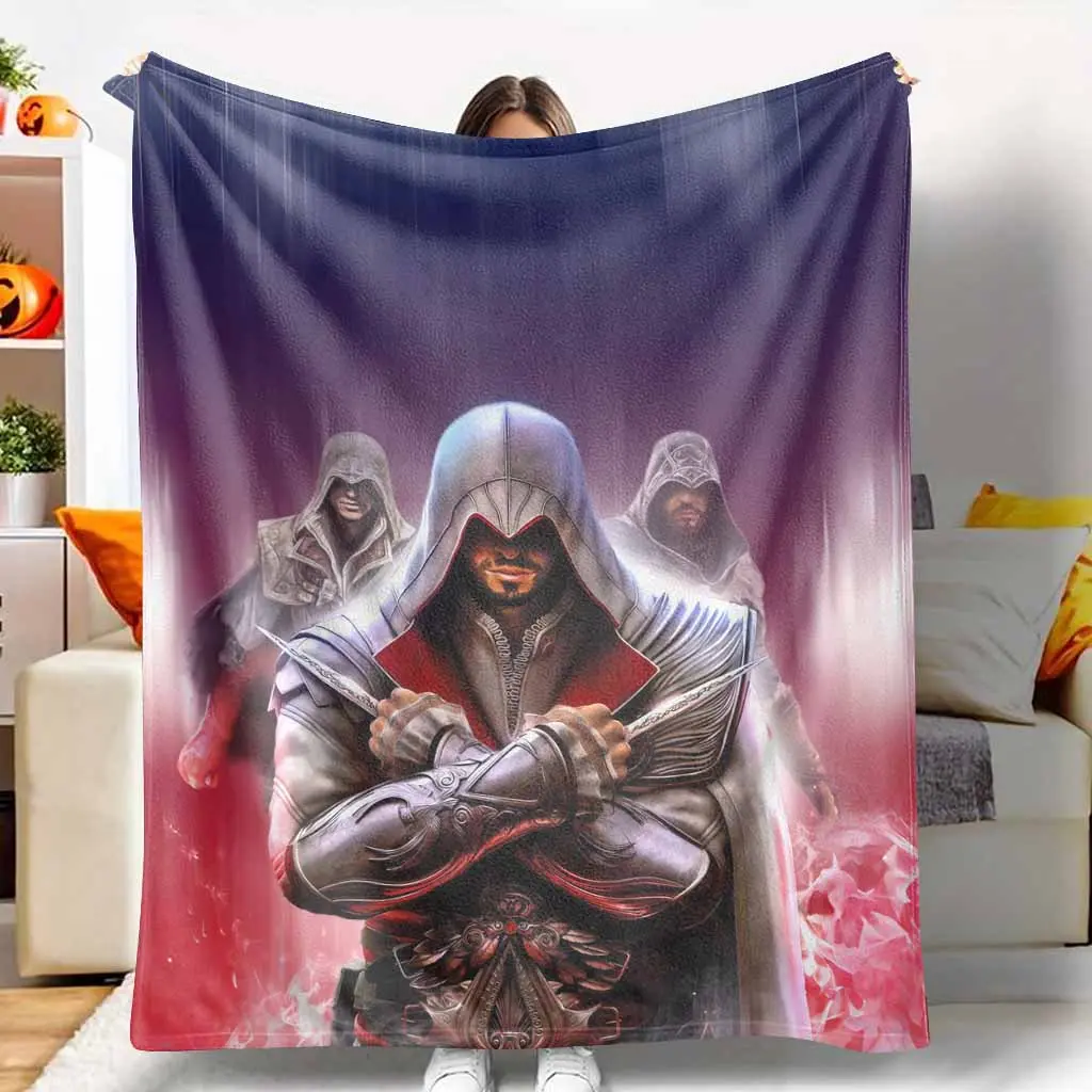 Assassin's Creed Brotherhood Warrior Game Character Flannel Blanket - Ultra-Soft, Lightweight, Warm, Cozy, Wrinkle-Resistant, Multi-Size Video Games Blanket for Role Play Events, Gaming Room Decor, Unique Gift for Enthusiasts