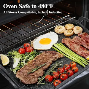 Nonstick Stove Top Griddle/Grill,16.5"x12.0", Double Burner Granite Griddle Pan,Cast Aluminum Induction Pancake Breakfast Maker, Light-Weight Flat Top Grilling Plate for Gas Grill Camping & BBQ