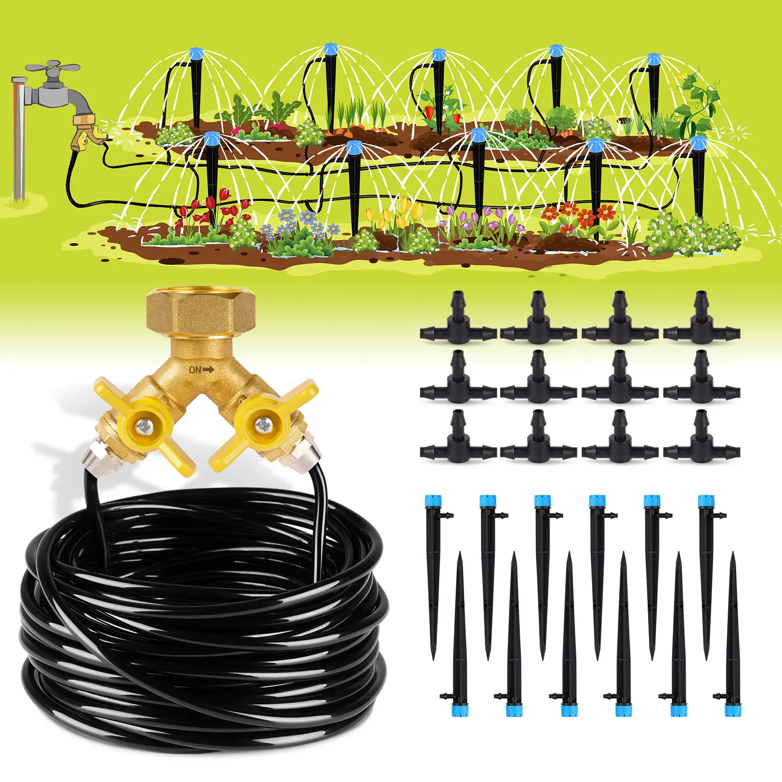 HIRALIY Drip Irrigation Kit, Plant Watering System, DIY Automatic Irrigation Equipment for Garden Greenhouse Flower Bed Patio Lawn, Garden Sprinklers