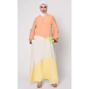 Abaya with Pastel Color-Blocking Pane