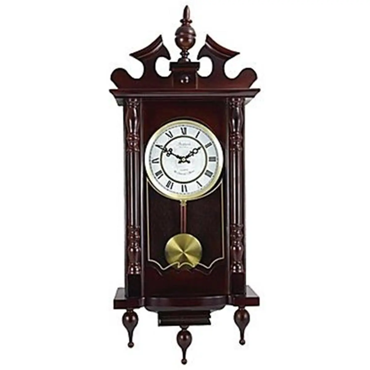 212 MAIN Bedford Analog Chiming Wall Clock - 31 in. Classic Wooden Clock with Roman Numerals, Swing Pendulum, Cherry Oak Finish for Home Decor & Decoration, Analog Clock