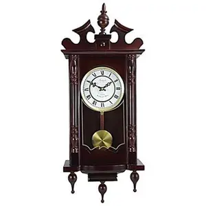 Bedford Clock Collection  Classic 31 in. Chiming Wall Clock with Roman Numerals & A Swinging Pendulum in A Cherry Oak Finish