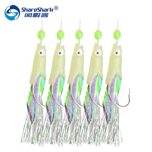 String hook fish head hook luminous fish string hook sea fishing freshwater fishing dual-purpose official hanging 1 string 5, white strip tilted mouth string hook