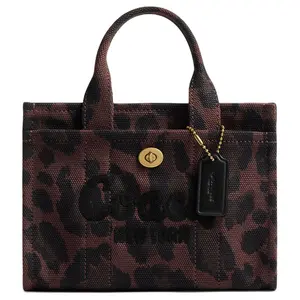 COACH Cargo 20 Leopard Print Tote Bag for Women – Small Fabric Shoulder Handbag in Dark Brown