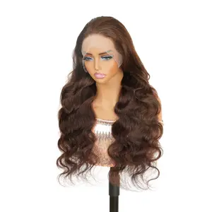 Trendy Beauty Hair Wigs Chocolate Brown Body Wave 13x4 Lace Frontal Wig #4 Light Brown Human Hair Wig For Women Ear To Ear Pre plucked Natural Hairline