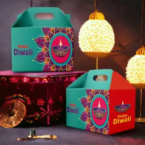 LoveNspire Bulk Quick-Fold Diwali Theme Paperboard Gable Boxes (6x3x5.2in) - Elegant Decorative for Sweets, Treats - Party Return Favors, Gift Ideas for Festivities, Gift Ideas For Diwali