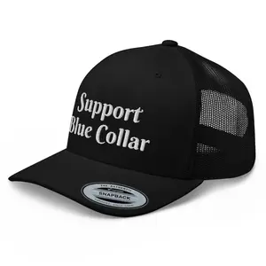 RIVEMUG NG Support Blue Collar Curved Bill Trucker Hat Mid Crown Adjustable Cap