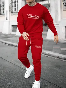 Fashionable and personalized two-piece men's set with long sleeves and pants printed with "Hysteric pin print" for daily casual wear, simple round neck long sleeves for spring and autumn wear, two-piece printed men's fashionable sportswear Clothes