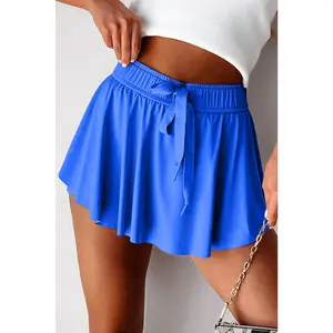 Sky Blue Drawstring High Waist Lined Tennis Skort