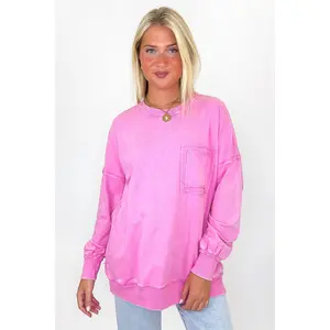 Daily Cozy Acid Wash Raw Edge Pullover - BACK IN STOCK