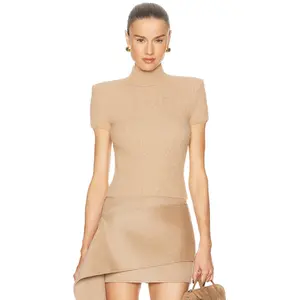 Camila Coelho Gabbi Brushed Knit Top in Taupe