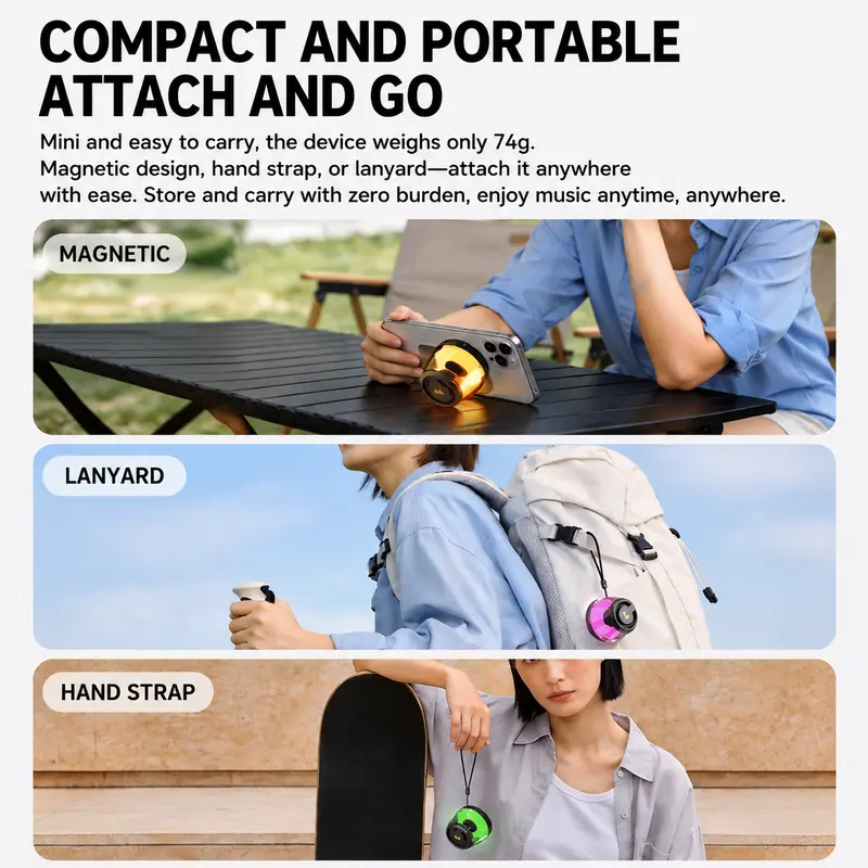 Monster Mini Bluetooth 6.0 Rechargeable Wireless Speaker - Compact RGB Multifunction Colorful Speaker with Light Show, TWS Stereo, 360° Surround Audio, Magnetic Design, TF Card Support, Long Battery Life for Home, Outdoor