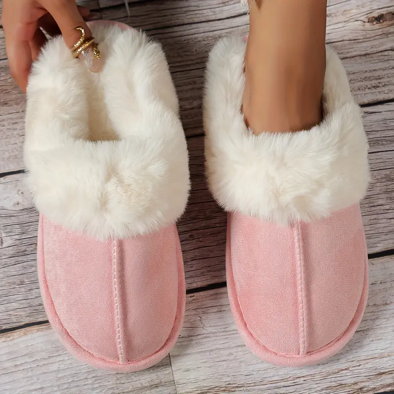 Warm Women's Plush Fleece-Lined Slip-On Moccasin with Fluffy Detail - Non-Slip Winter Home Snow House Outdoor Indoor Slippers on Flat Platform Sole. So Cozy! Springfresh