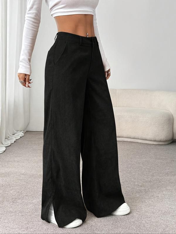 Women's Elegant Fashion Corduroy Pants, Fall Winter New Style Straight Leg Split Hem Long Trousers, Casual Wear for Women, Casual Lounge PantsGift Women's Elegant Fashion Corduroy Pants, Fall Winter New Style Straight Leg Split Hem Long Trousers, Casual Wear for Women, Casual Lounge PantsGift