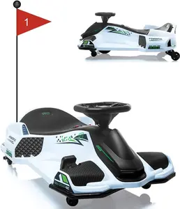 12V Ride on Drift Car,Kids Electric Drifting Go-Kart High/Low Variable Speed with 5 Wheels,Built-in Music,Front+Tail LED Light,Low-Power Alarm(White)