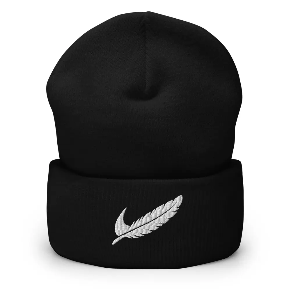 Niiji Elite Indigenous Feather Sports logo Design Cuffed Beanie, Embroidered hat, black Indigenous street wear, Rich Tribe America Clothing, Melanin Magic hat, Black excellence hat