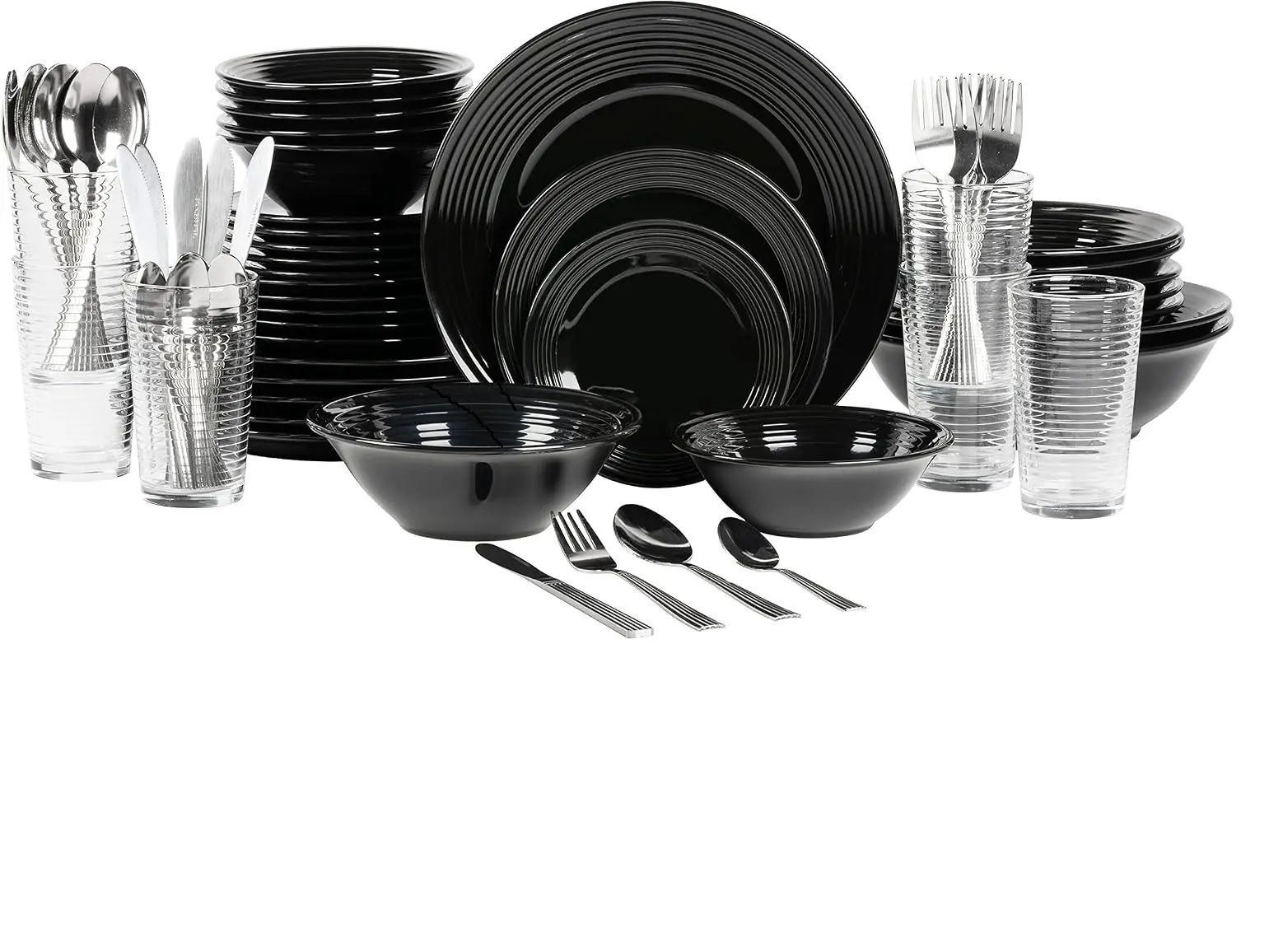 10 Strawberry Street Nova Black Round 62-Piece Dinnerware Set, Service for 6