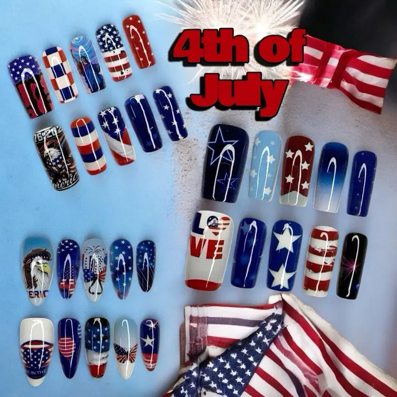 Nail Queendom [INDEPENDENCE DAY COLLECTION] 20 PCS Handmade Press On Nails REUSABLE Fake Nails with Elegant 4th of July Designs