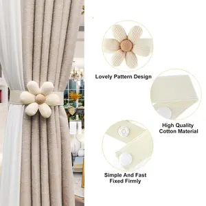 2/4pcs Elegant Floral Daisy Curtain Tiebacks with Adjustable Elastic Bands for Holding Curtains and Drapes Neatly Open, Cute Adorable Perfect for Home or Office Décor