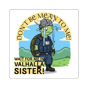 Funny Crying Viking Turtle FBI Agent Square Stickers - Laptop Decals, Waterproof Sticker, Car Bumper Decal, Vinyl Decal, Luggage Sticker