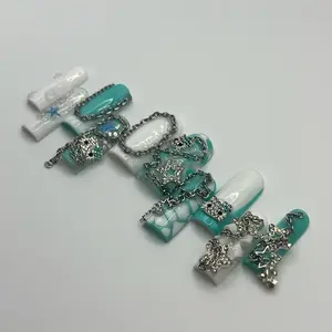 Icy light blue Y2K junk press on nails