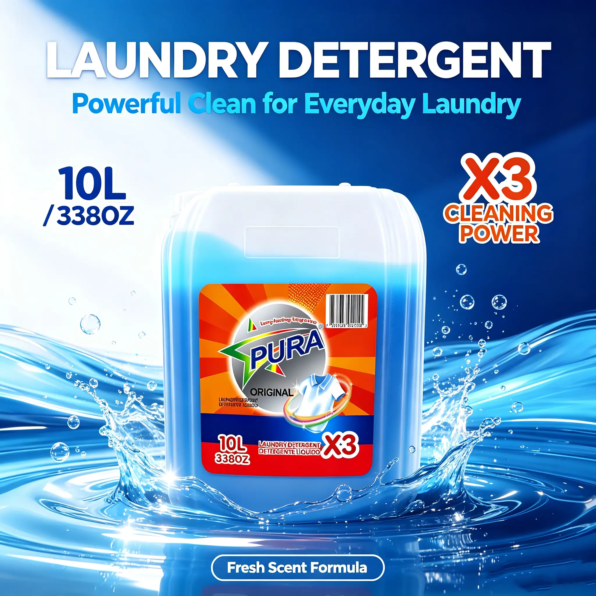 Extra Large 10L PURA Bulk Laundry Detergent Long Lasting Fragrance Large Volume Laundry Liquid Perfect For Big Family Daily Washing Household Supply