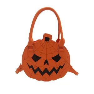 Pumpkin Handbag Crossbody Bag Pumpkin  Halloween Devil Shoulder Crossbody Purse Jack-O'-Lantern Crossbody Bag Trick 'r Treat Lollipop Bag Kids' Halloween Trick or Treat Bag Adjustable PU Leather Pumpkin Bag halloween pumpkin