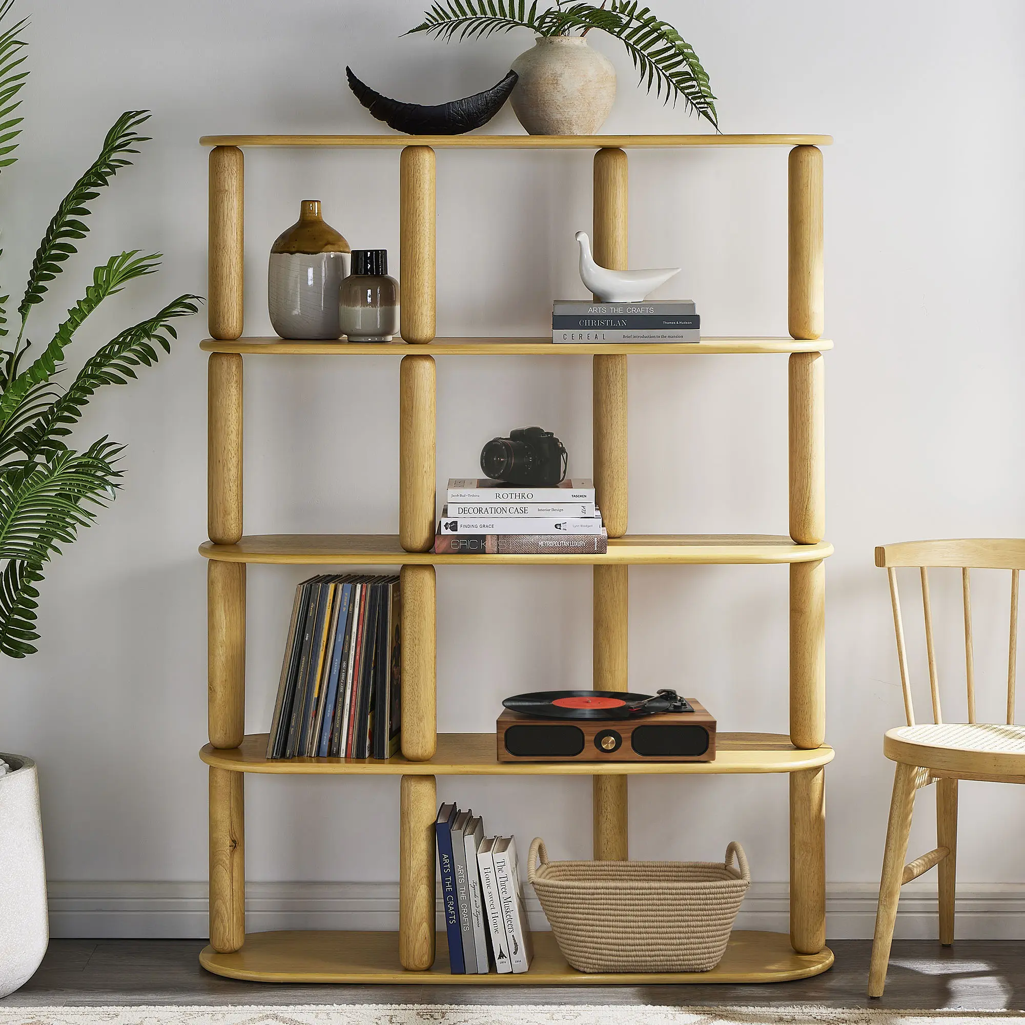 Arcus 4-Tier Oval Wood Bookshelf in Oak Arcus 4-Tier Oval Wood Bookshelf in Oak