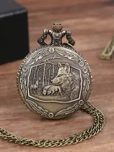 Steampunk Wolf Head Pocket Watch Shell Case, 7pcs Mini Size Metal Polyhedral Dice for Role Playing Board Game,Indoor Entertainment Gaming Dice