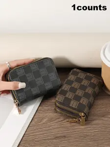Women's Fashionable Plaid Pattern Zipper Short Wallet, Casual Versatile Card Holder, Trendy All-match Wallet for Daily Use, Credit Card Organizer