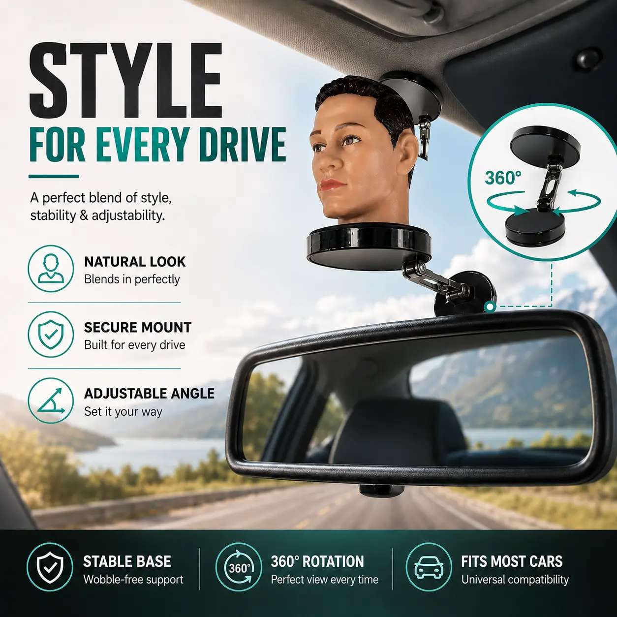 Humorous Look Quirky Car Interior Figurine - Mini Driver Head Decorative Accessory, Car Accessories Interior, Automotive Decorative Dashboard Ornament for Vehicles