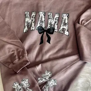 Women's Floral Mama Crewneck Sweatshirt + Side Seam Bows.