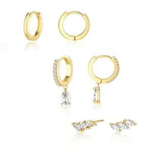 Chesky 3 Pairs Hoop Zircon Earrings Set Dainty Stud Earrings Trendy Small Hypoallergenic Dangle Cartilage Huggie Hoop Earrings for Women Jewelry for Women Gifts