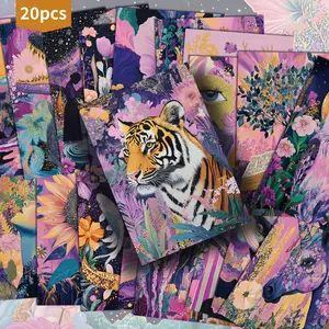Neon Animal Pattern Postcard, 20pcs/set Classic Pinup Illustrations, Collectible Decorative Painting Cards for Scrapbooking & Crafting, Diy Card Set