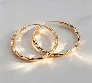 Classic Simple Hoop Earring for Women Gold Color Geometric Pattern Suit Various Occasions Metal Versatile Female Jewelry Gifts