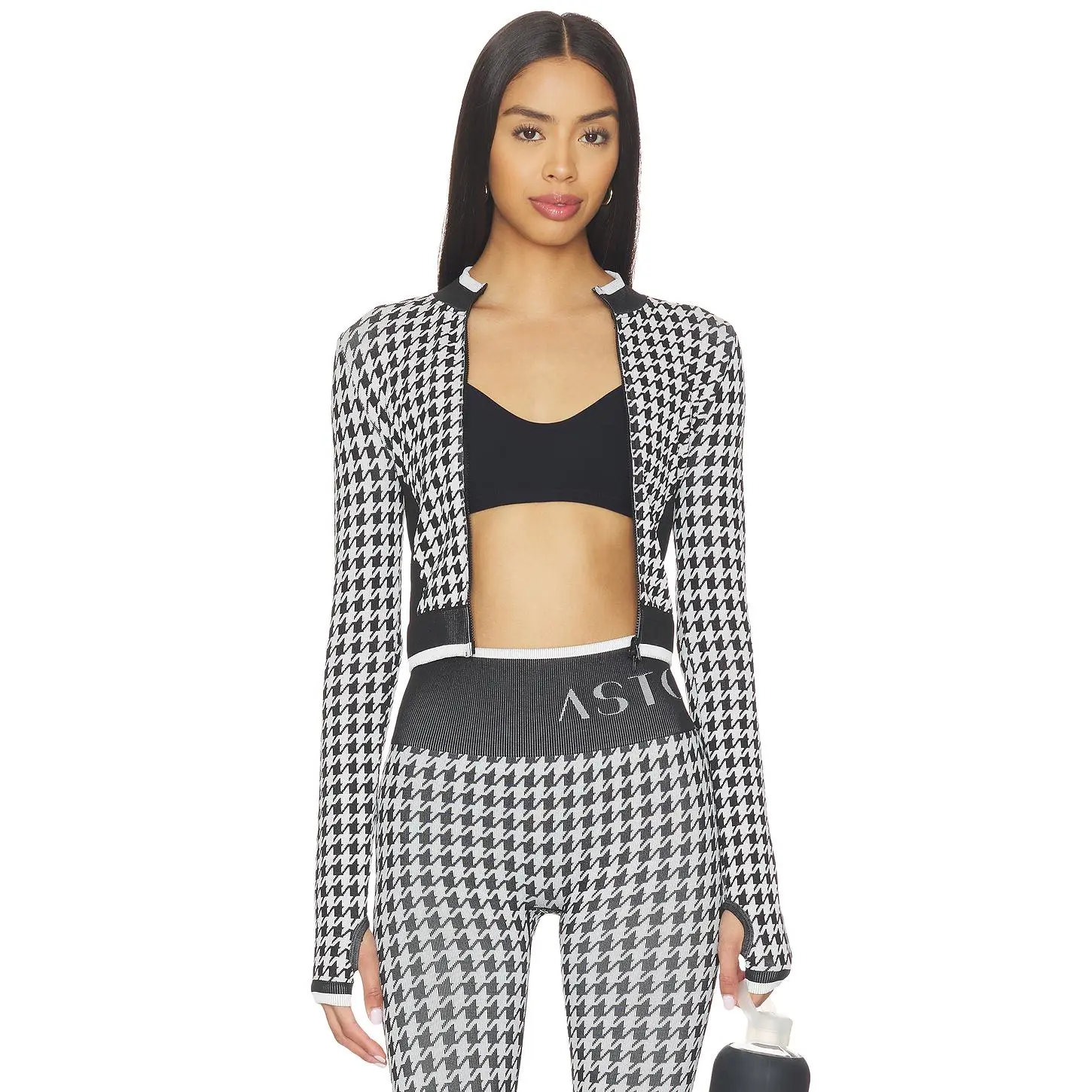 Astoria Seamless Knit Zip Up Jacket in Black & White