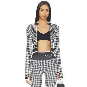 Astoria Seamless Knit Zip Up Jacket in Black & White