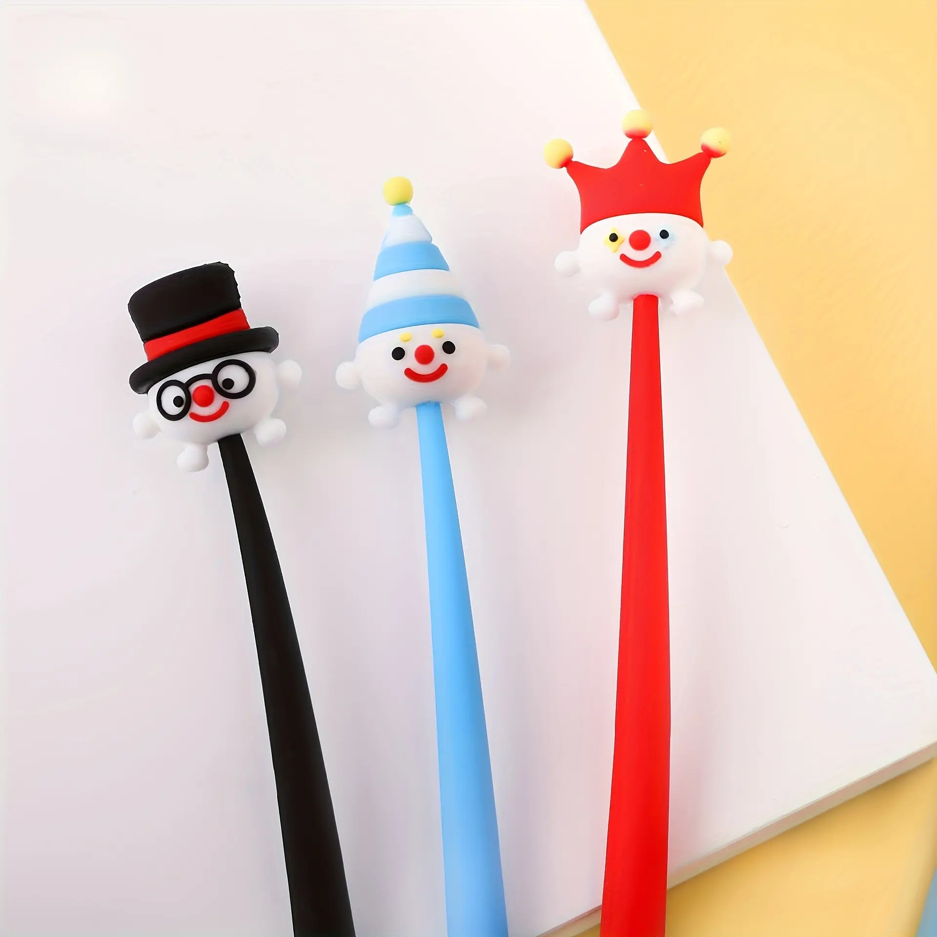 3pcs Swinging Clown Silicone Gel Pens, Unique Pens - Cute Clown Design with Blue & Black Ink, Office Supplies for Parties, School, and Gifts, Party Favor Pens, Playful Design, Clown Party Decorations, Writing Pen