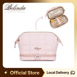 Belinda New Double-Layer Wet-Dry Separation Cosmetic Bag, Women's Double-Layer Travel Organizer Pouch, Wide-Mouth Cosmetic Bag for Makeup Brushes, Toiletries & Accessories, TikTok Shop Summer Vibe