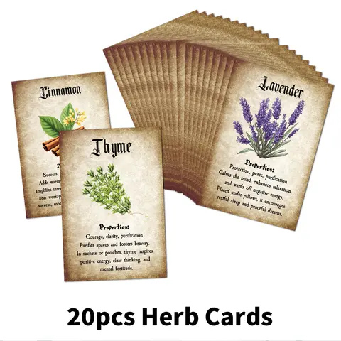 20pcs Vintage Witch's Herbal Oracle Cards with Botanical Art & Herbal Properties, Illustrated Herb Cards, Green Witch Magic, Witchcraft & Meditation, Apothecary Journal Reference, Lavender