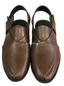 Handmade Shiny Brown Leather Peshawari Chappal: Traditional Men's Sandals