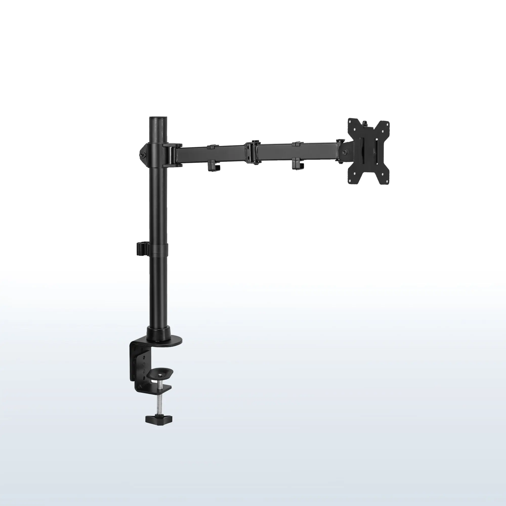 Adjustable Monitor Mount - Clamp-On Clip Base Straight Commercial Office Furniture Accessory for Computer Desk, Fits Up to 45" Screens, Assembly Required