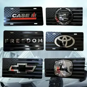 [SALE 50%] Black American Flag License Plate Metal Front Tag Patriotic Blackout Vanity Plate for Cars Trucks To
