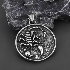 GTHIC Retro Scorpion Stainless Steel Animal Round Pendant Fierce Symbolic Jewelry for Men Women Birthday Gifts