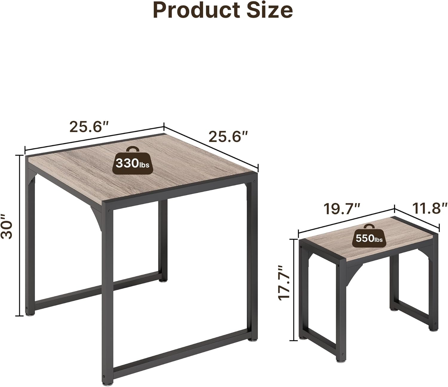 Gizoon Dining Table Set for 2, Kitchen Table Set for 2 with Steel Frame, Kitchen Table with 2 Benches for Small Space, Space Saving Design for Restaurant, Living Room, Grey