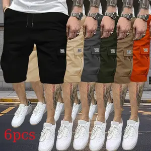 Men’s Six-Piece Shorts Set – Brown/Black/Dark Navy Blue/Green – Angled Cargo Pockets – Versatile Casual Wear – Everyday Use — Men’s Workwear Cargo Shorts summer run
