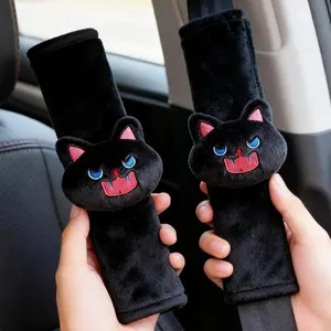 2 PCS Seat Belt Cover Pad, Cute Kawaii Animal Cat Seatbelt Covers for Kids, Soft Seatbelt Cushion, Car Seat Strap Pads (Black)