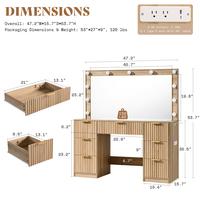 47in Vanity Desk with Big Mirror and 7 Drawers