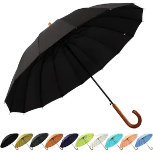 16 Ribs 48" Stick Umbrella Auto Open Color Fashionable and Simple,Arc Classic Wood Handle,Windproof Stick Rain Umbrella