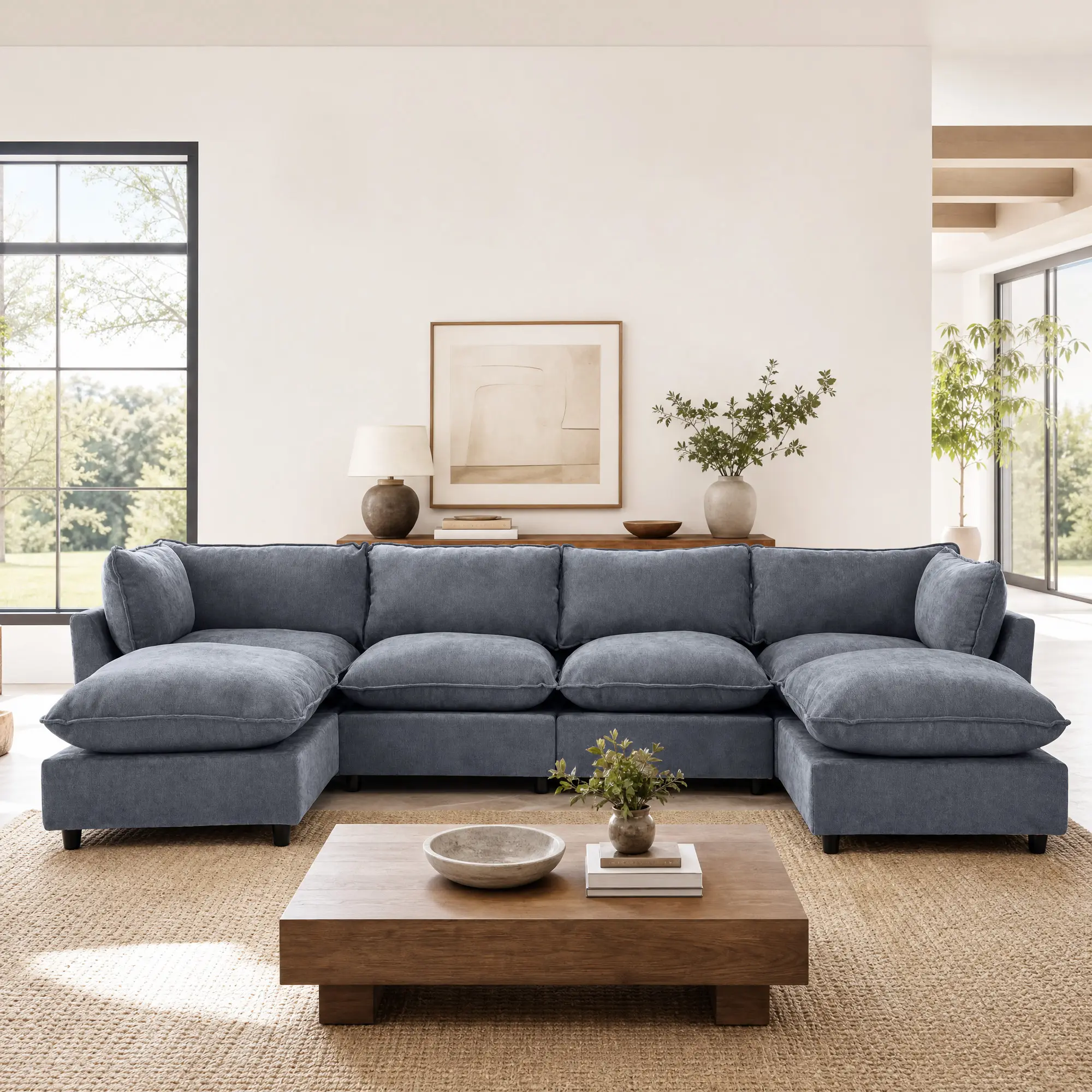 Tbfit U-Shaped Modular Cloud Sofa Set - 6-Seater Chenille Modular Sectional Couch for Living Room, Deep Seating Sofa with High Legs, Dark Grey Indoor Furniture